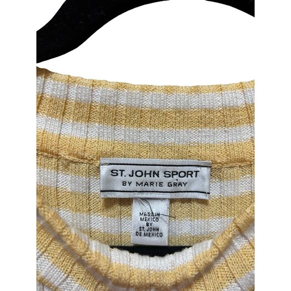 St. John Sport by Marie Gray Yellow White Striped Knit Tank Top  M/L Wool Blend - Picture 2 of 6